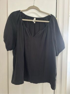 Pact Open Front Black Peasant Blouse